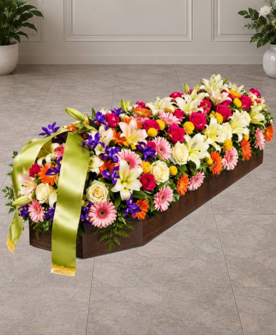 Cofano funebre con fiori di stagione