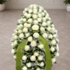 Cofano funebre di rose bianche e gisofila