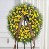 Corona funebre di fiori gialli e blu
